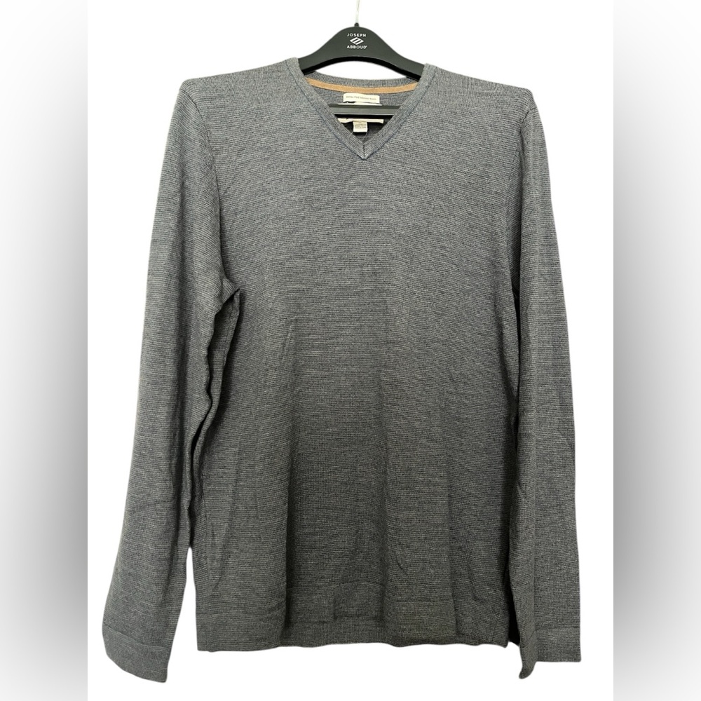 Joseph Abboud Blue Gray Merino Wool V-Neck Sweater Classic Knit